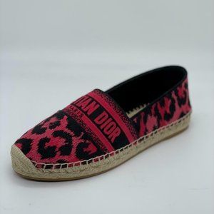 DIOR Granville Embroidered Leopard Print Cotton Flat Espadrille Shoes